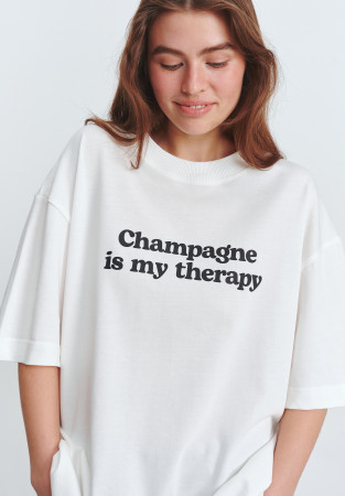 White oversize unisex "Champagne is my therapy" T-shirt   